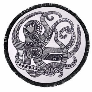 Vagabond Beach Boho Festival Octopus 59" XL Round Thick Fringe Beach Towel